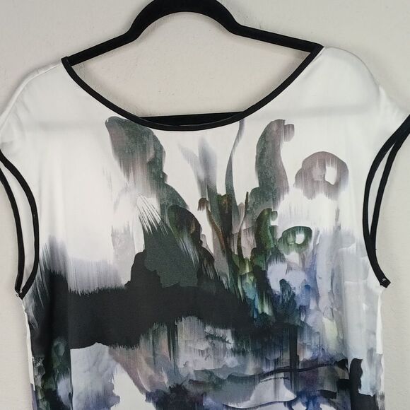 Kay Celine Womens Abstract Multicolor Sleeveless Sheer Silk Blend Top sz M - Picture 5 of 14